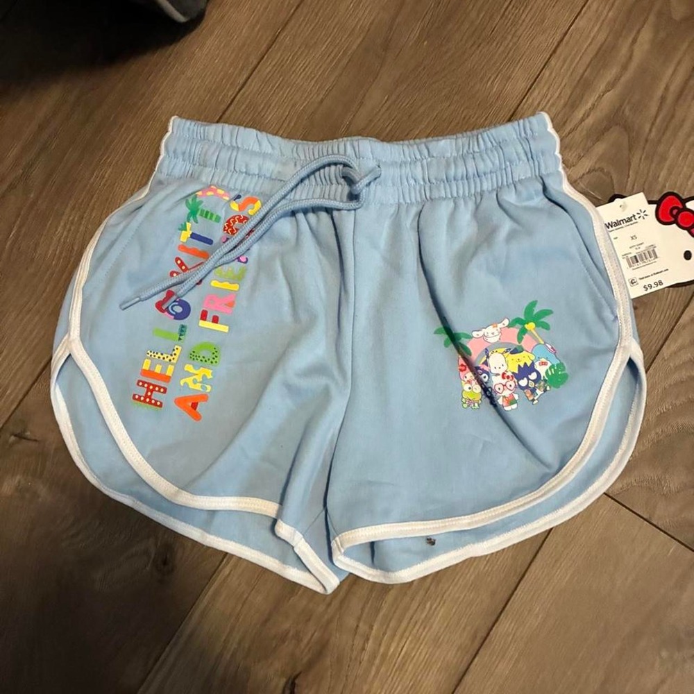 Hello Kitty Shorts Womens XS Blue NWT Sanrio Graphic Dolphin Lounge Kawaii